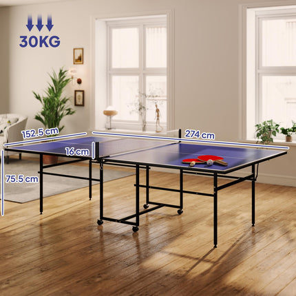 9FT Folding Indoor Table Tennis Table with 4 Wheels - Blue