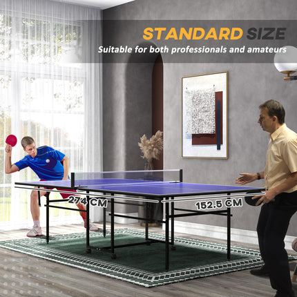 9FT Folding Indoor Table Tennis Table with 4 Wheels - Blue