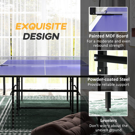 9FT Folding Indoor Table Tennis Table with 4 Wheels - Blue