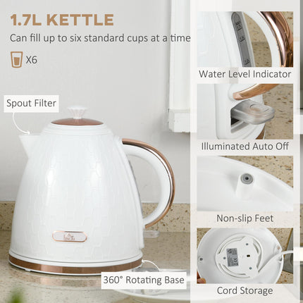 1.7L Fast Boil Kettle and 2-Slice Toaster Set - White