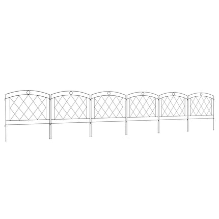 Set of 6 Metal Decorative Outdoor Picket Fence Panels 61x366cm - Black