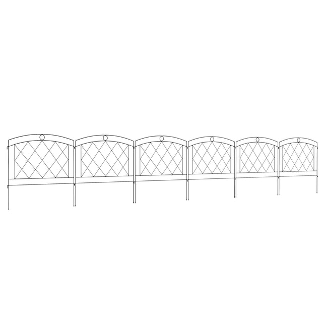 Set of 6 Metal Decorative Outdoor Picket Fence Panels 61x366cm - Black
