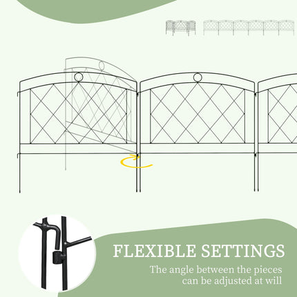 Set of 6 Metal Decorative Outdoor Picket Fence Panels 61x366cm - Black