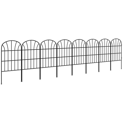 Metal Decorative Outdoor Picket Fence Panels Set of 8, 2.64m Length - Black