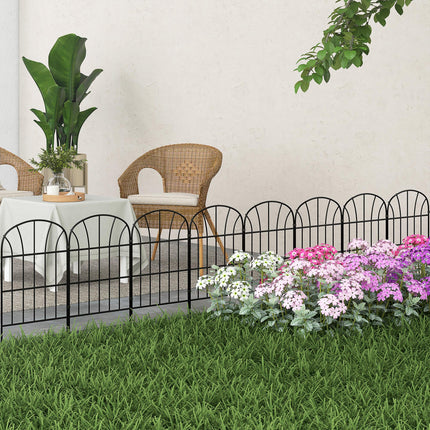 Metal Decorative Outdoor Picket Fence Panels Set of 8, 2.64m Length - Black