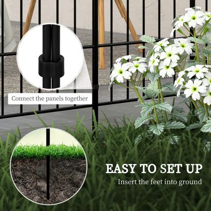 Metal Decorative Outdoor Picket Fence Panels Set of 8, 2.64m Length - Black