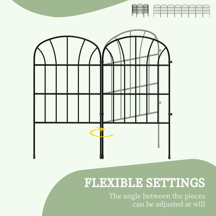 Metal Decorative Outdoor Picket Fence Panels Set of 8, 2.64m Length - Black