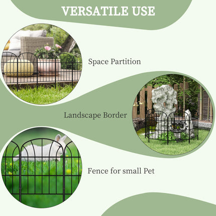 Metal Decorative Outdoor Picket Fence Panels Set of 8, 2.64m Length - Black