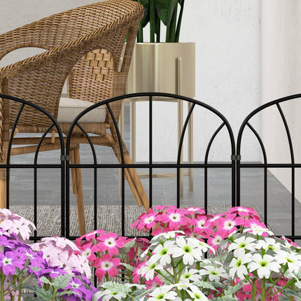 Metal Decorative Outdoor Picket Fence Panels Set of 8, 2.64m Length - Black
