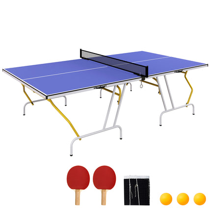 9FT Foldable Table Tennis Table with Net, Paddles, Balls & Cover - Blue