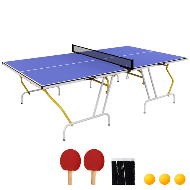 9FT Foldable Table Tennis Table with Net, Paddles, Balls & Cover - Blue
