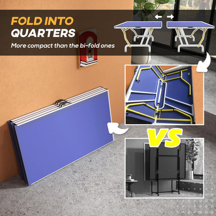 9FT Foldable Table Tennis Table with Net, Paddles, Balls & Cover - Blue