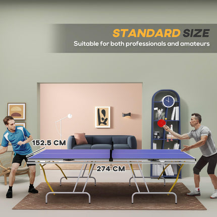 9FT Foldable Table Tennis Table with Net, Paddles, Balls & Cover - Blue
