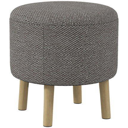 Round Storage Ottoman Stool with Padded Linen Seat and Wood Legs - Light Grey