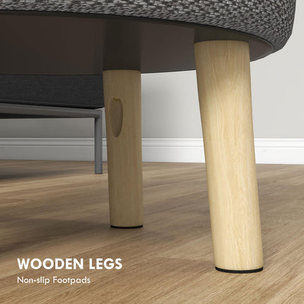 Round Storage Ottoman Stool with Padded Linen Seat and Wood Legs - Light Grey