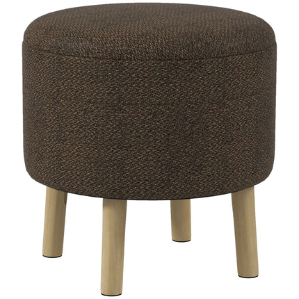 Round Ottoman Storage Stool with Padded Seat and Wood Legs - Brown