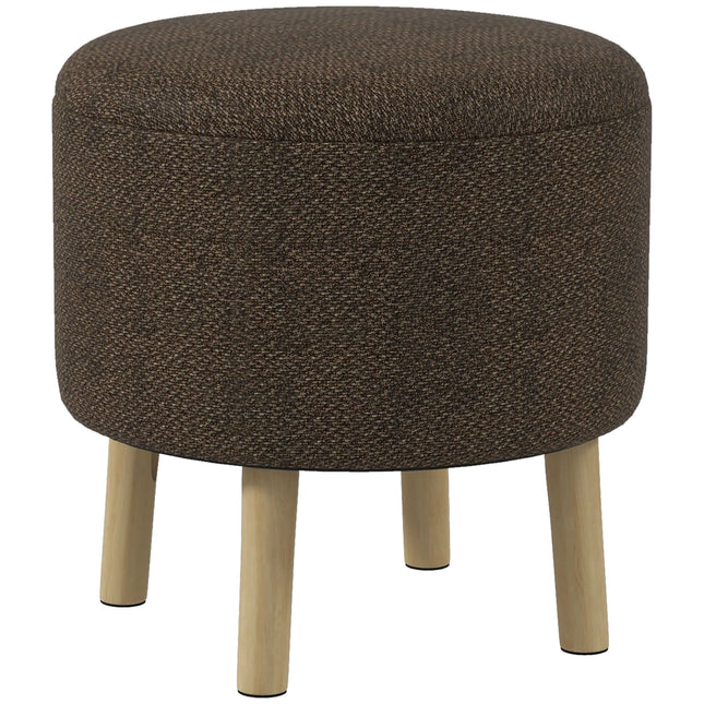 Round Ottoman Storage Stool with Padded Seat and Wood Legs - Brown