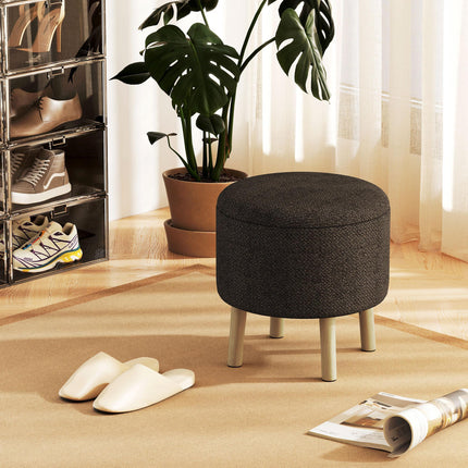 Round Ottoman Storage Stool with Padded Seat and Wood Legs - Brown