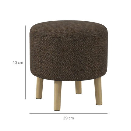 Round Ottoman Storage Stool with Padded Seat and Wood Legs - Brown