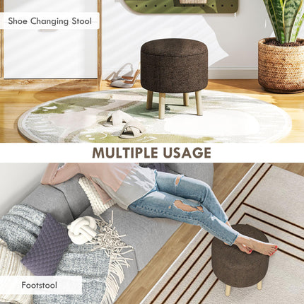 Round Ottoman Storage Stool with Padded Seat and Wood Legs - Brown