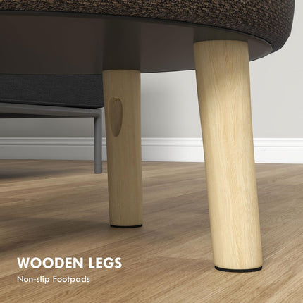 Round Ottoman Storage Stool with Padded Seat and Wood Legs - Brown
