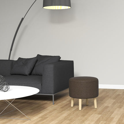 Round Ottoman Storage Stool with Padded Seat and Wood Legs - Brown
