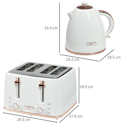 Fast Boil 1.7L Kettle and 4 Slice Toaster Set with Honeycomb Pattern - White