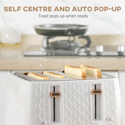 Fast Boil 1.7L Kettle and 4 Slice Toaster Set with Honeycomb Pattern - White