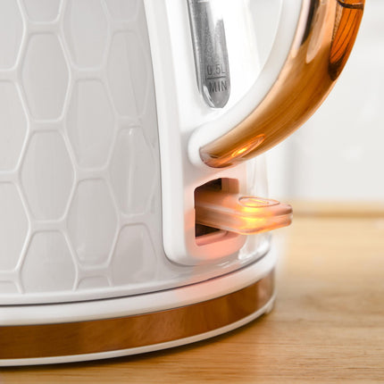 Fast Boil 1.7L Kettle and 4 Slice Toaster Set with Honeycomb Pattern - White