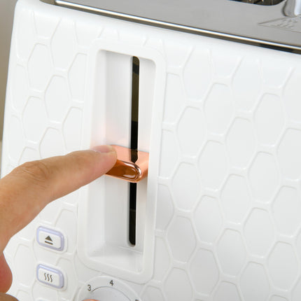Fast Boil 1.7L Kettle and 4 Slice Toaster Set with Honeycomb Pattern - White