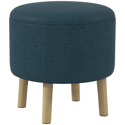 Round Storage Ottoman Stool with Padded Seat and Wood Legs - Blue