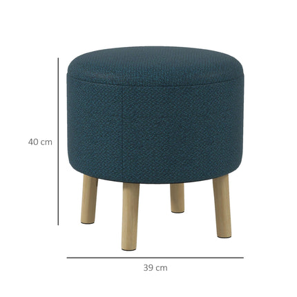 Round Storage Ottoman Stool with Padded Seat and Wood Legs - Blue