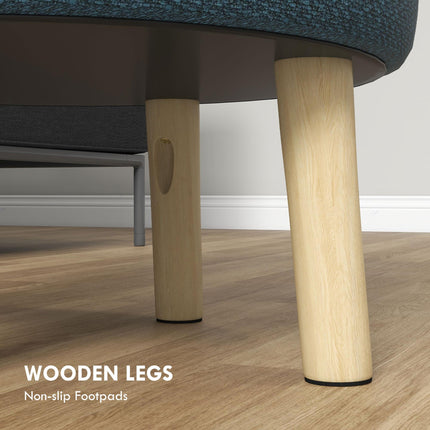 Round Storage Ottoman Stool with Padded Seat and Wood Legs - Blue