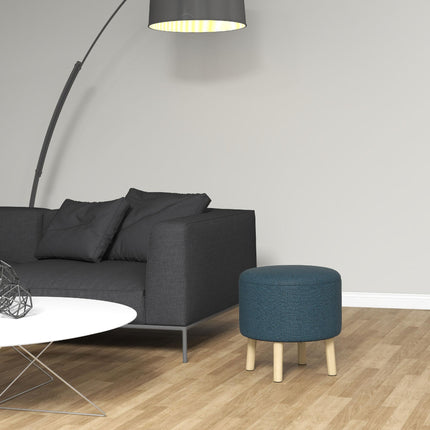 Round Storage Ottoman Stool with Padded Seat and Wood Legs - Blue