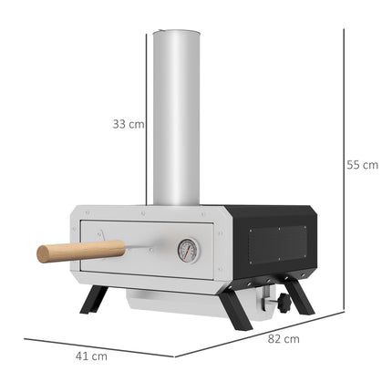 Portable Wood Fired Pizza Oven with Rotating Stone for Outdoor Cooking - Silver