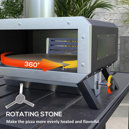 Portable Wood Fired Pizza Oven with Rotating Stone for Outdoor Cooking - Silver