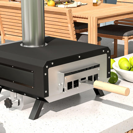 Portable Wood Fired Pizza Oven with Rotating Stone for Outdoor Cooking - Silver