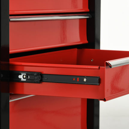 5-Drawer Lockable Steel Tool Chest with Wheels and Handle for Garage Workshop - Red
