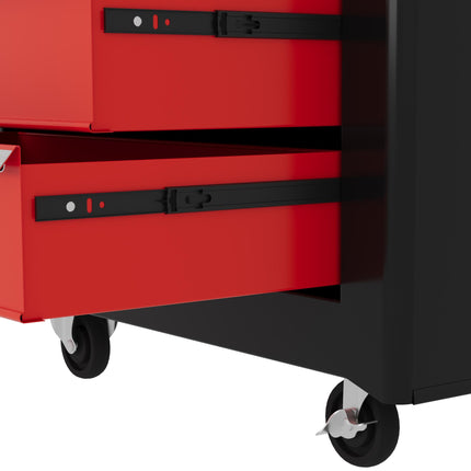 5-Drawer Lockable Steel Tool Chest with Wheels and Handle for Garage Workshop - Red