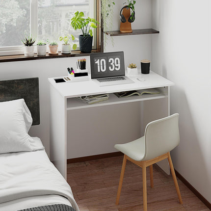 90 x 50cm Computer Table with Storage Shelf, Modern Home Office Writing Desk - High Gloss White