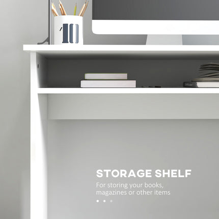 90 x 50cm Computer Table with Storage Shelf, Modern Home Office Writing Desk - High Gloss White