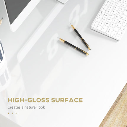 90 x 50cm Computer Table with Storage Shelf, Modern Home Office Writing Desk - High Gloss White