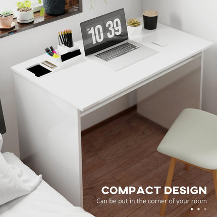 90 x 50cm Computer Table with Storage Shelf, Modern Home Office Writing Desk - High Gloss White