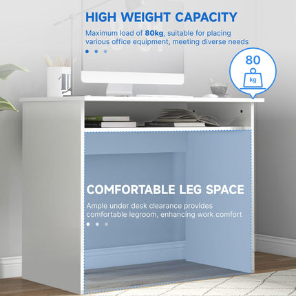 90 x 50cm Computer Table with Storage Shelf, Modern Home Office Writing Desk - High Gloss White