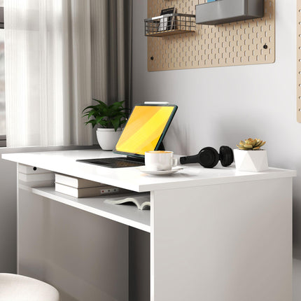 90 x 50cm Computer Table with Storage Shelf, Modern Home Office Writing Desk - High Gloss White