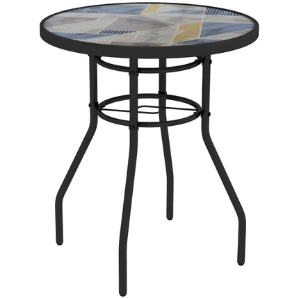 Tempered Glass Top Garden Table Steel Frame 60x70cm - Multicolour
