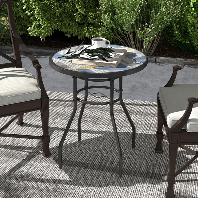 Tempered Glass Top Garden Table Steel Frame 60x70cm - Multicolour