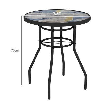 Tempered Glass Top Garden Table Steel Frame 60x70cm - Multicolour