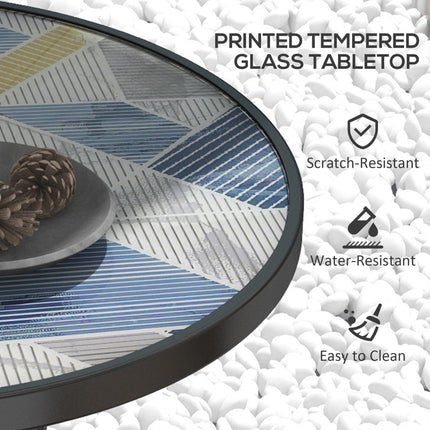 Tempered Glass Top Garden Table Steel Frame 60x70cm - Multicolour