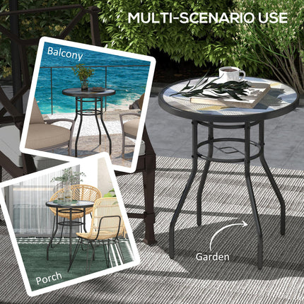 Tempered Glass Top Garden Table Steel Frame 60x70cm - Multicolour